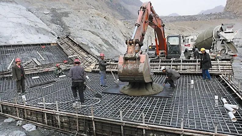 Concrete construction site, mountain area